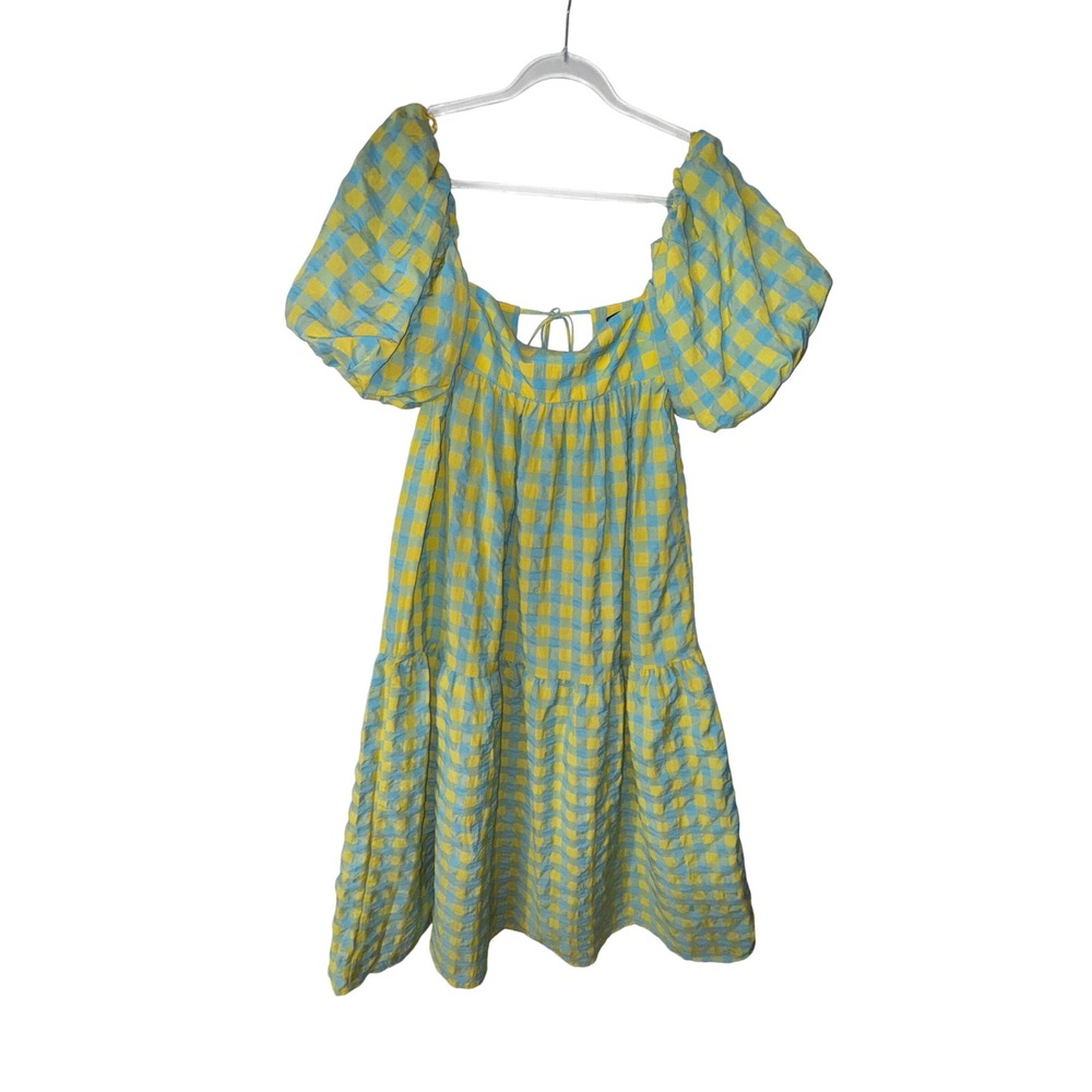 Zara Yellow and Light Blue Gingham Midi Dress